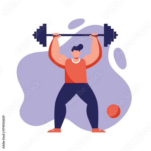 Determined man lifting heavy barbell overhead Fitness strength and healthy lifestyle concept