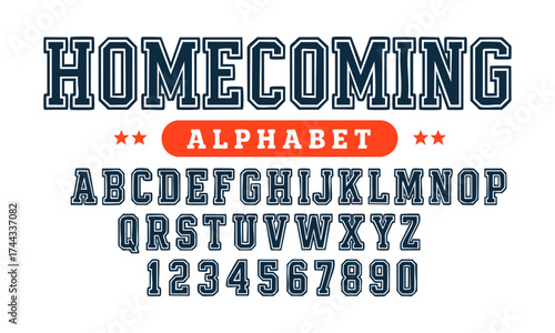 Homecoming – Collegiate Varsity Alphabet Poster, Vector Typography illustration, Sports banner, easily editable.