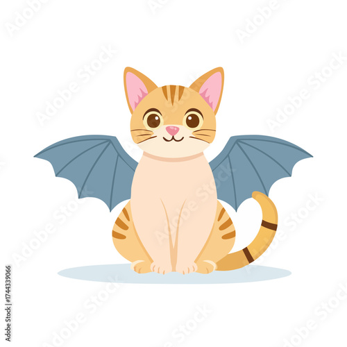 Cute cartoon kitten with a big smile and fluffy tail