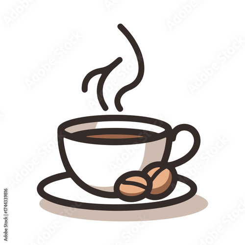 Cup with black coffee and coffee beans on saucer in classic style