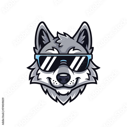 Cool wolf mascot with sunglasses isolated on white background