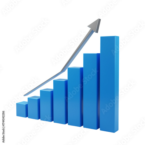 Free Download Blue bar graph with upward arrow isolated on a transparent background - GFXLoad