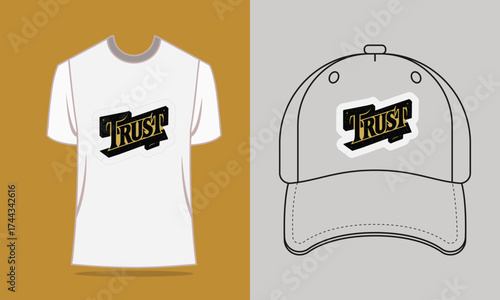 T shirt baseball cap with bold gold trust graphic t-shirt