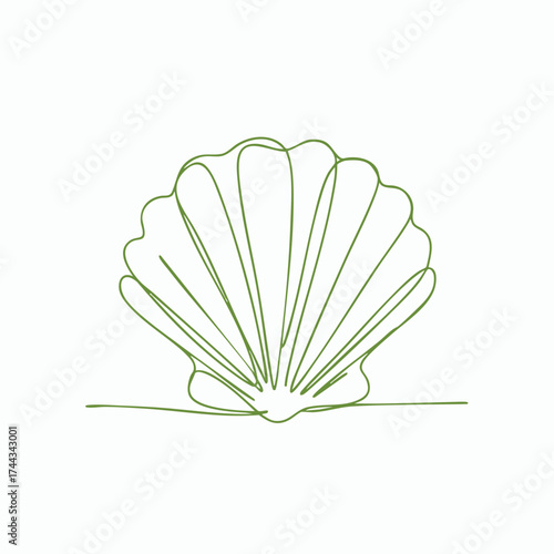 Minimalist line drawing of a seashell with delicate curved lines and subtle shading on a plain