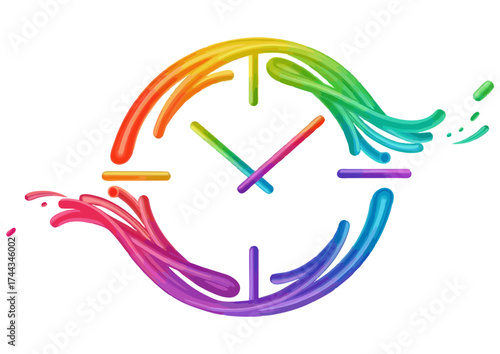 Stylized round clock with hands on a light background, vector illustration 