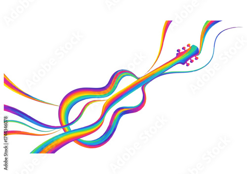 Black silhouette of an acoustic guitar on white background for music and creativity concept