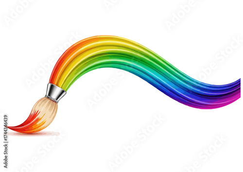 Paintbrush with dripping pink paint on a white background, vector illustration 
