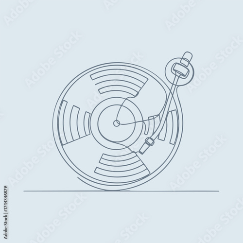 Close-up of a turntable stylus arm with a needle and tonearm in a minimalist style, emphasizing audio equipment components