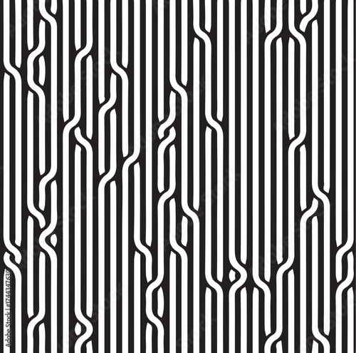 Pattern 152vector illustration of a black and white background, vertical stripe, classic Japanese motif, pattern is stylized, lines twisting, intertwining, geometric pattern, straight path, tree-like 