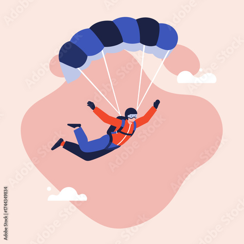 Adventurous skydiver with parachute in the sky Thrilling extreme sport freedom and challenge
