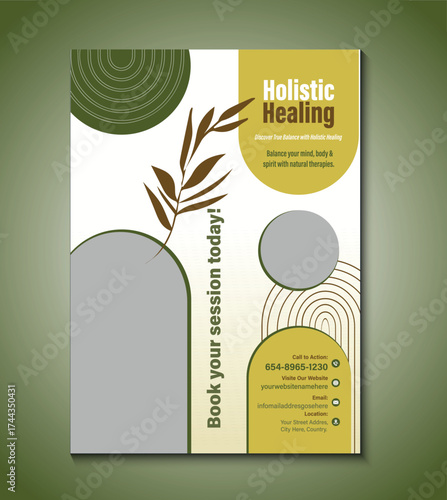 Creative flyer template for alternative medicine services, featuring natural therapy design, holistic wellness promotion, herbal care, acupuncture, and health consultation with editable layout.