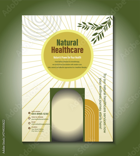 Creative flyer template for alternative medicine services, featuring natural therapy design, holistic wellness promotion, herbal care, acupuncture, and health consultation with editable layout.