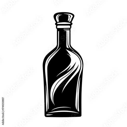 Glass bottle silhouette — vintage liquor decanter or potion flask icon, beverage container vector illustration
