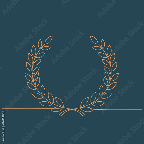 Elegant minimalist design featuring a delicate laurel wreath with a thin line base on a dark teal