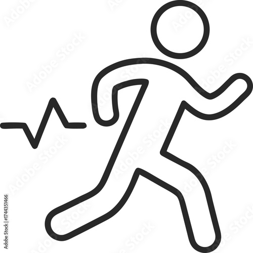 Person running with heart  vector outline icon on white  background 