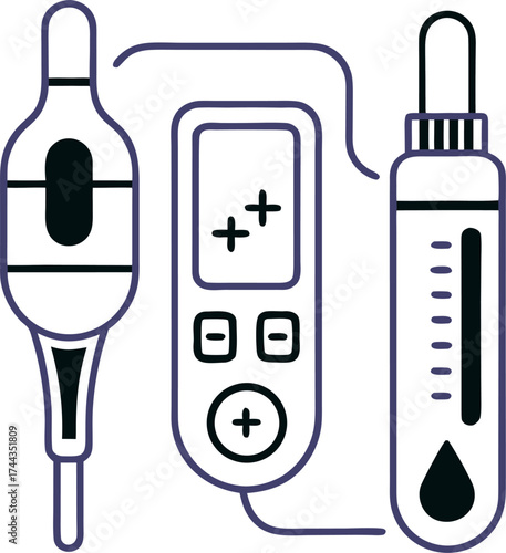 Flat icon outline thermometer vector set medical devices on white background 