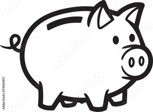 Piggy Bank Lineart Vector Icon.