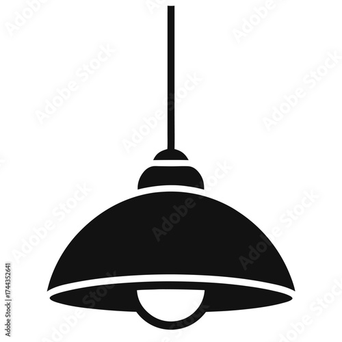 Simple modern pendant lamp design black and white vector on white background.