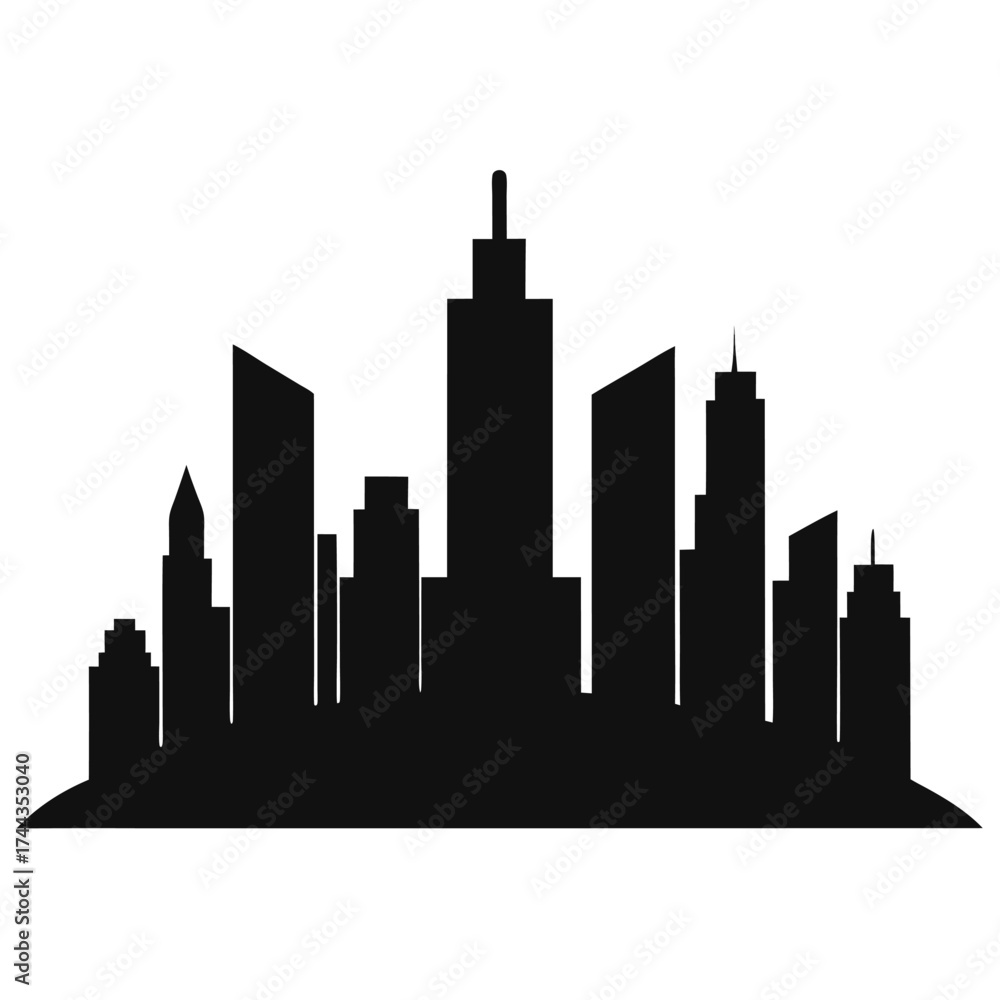 Obraz premium Urban skyline modern cityscape black vector on white background.
