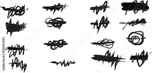Abstract Black Ink Scribbles & Brush Strokes: Grunge Vector Texture Elements for Graphic Design and Artistic Backgrounds