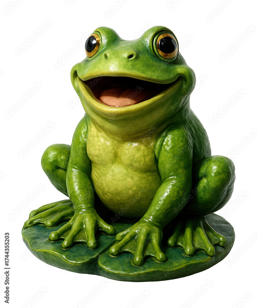Obraz premium A cheerful frog pond statue, perfect for a garden water feature at home.