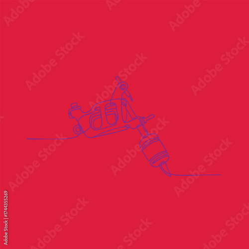 Minimalist line drawing of a vintage handheld rotary telephone with a cord on a vibrant red