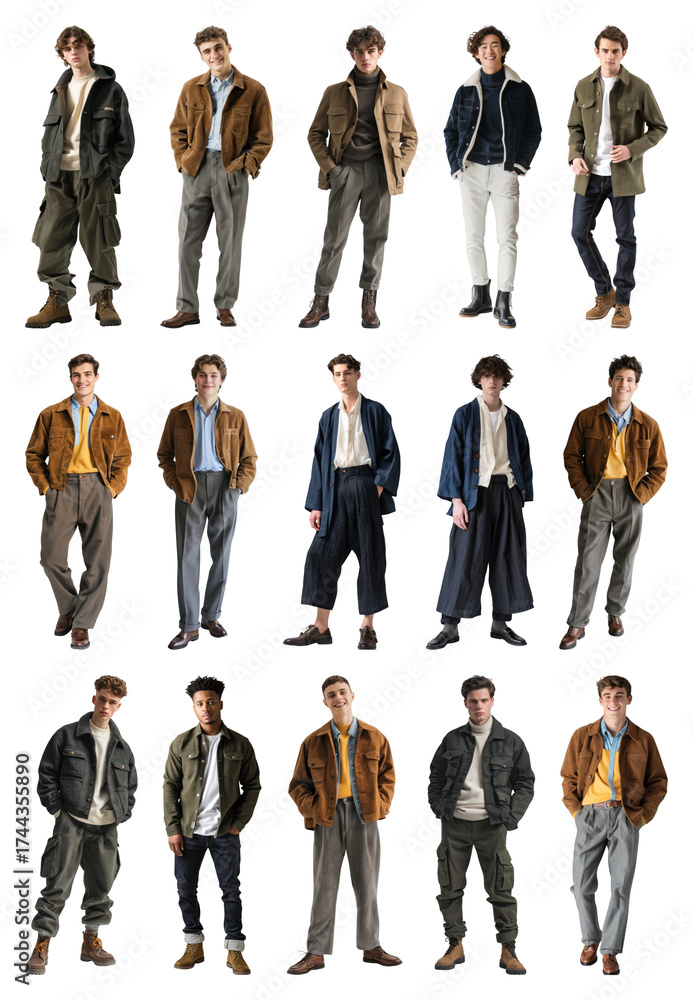 Obraz premium PNG Trendy men's fashion outfits collection, element set on transparent background