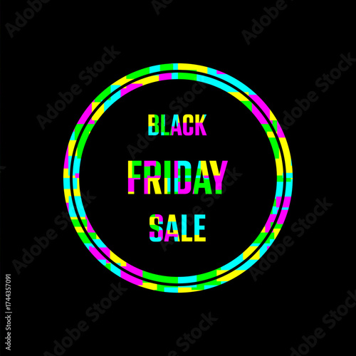 Black Friday Sale. Quadratische Vektorgrafik in Schwarz mit neonfarbenem Hintergrund.