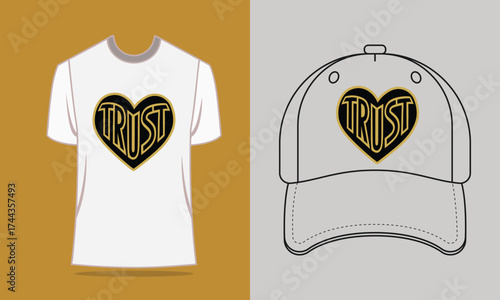 T shirt Baseball Cap with Gold Trust Heart Graphic t-shirt mockup