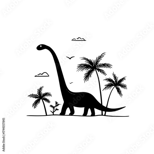 Diplodocus. Diplodocus simple black and white line art vector logo
