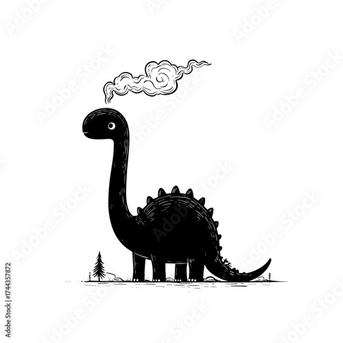 Iguanodon. Iguanodon simple black and white line art vector logo