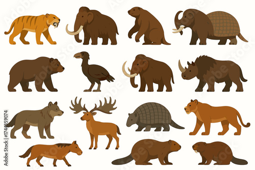 Prehistoric animals collection: mammoths, saber-toothed tigers, and more