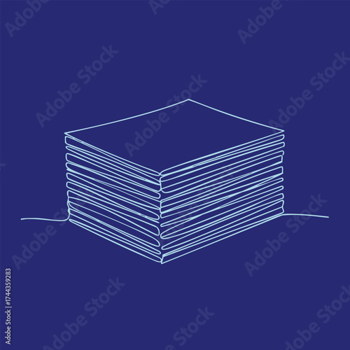 Stack of neatly arranged paper documents with a minimalist line art style on a dark blue