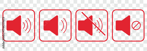 Speaker icon set. Mute and unmute volume signs icon with editable stroke. Speaker line icon set. speaker icon set. noise icons symbol. sound level. silent signs. Volume symbol.  Аn icon that increases