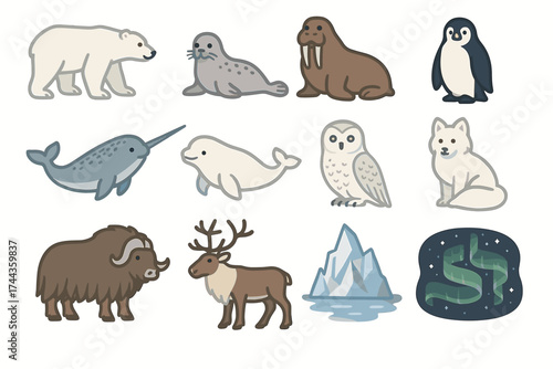 Cute arctic animals collection featuring bear, penguin, and more