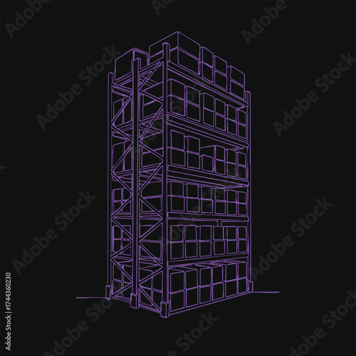 Modern multi-story building with a steel framework and large glass , showcasing contemporary architectural design and construction techniques