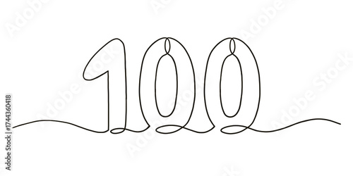 Continuous line art of number 100 in minimal style