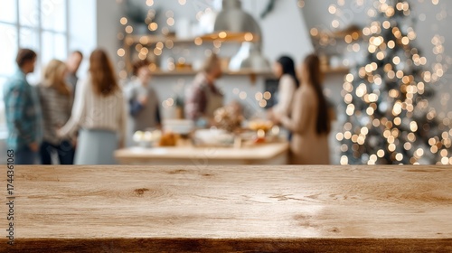 A group of people are gathered around a table with food