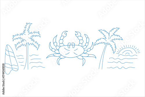 Tropical Beach Scene With Crabs and Palm Trees