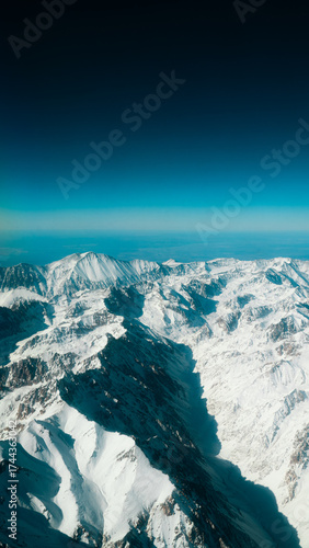 Half-and-Half Composition of Vast Andes Mountains and Clear Blue Sky Creating Natural Symmetrical Divide