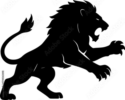 Black lion silhouette in attacking stance
