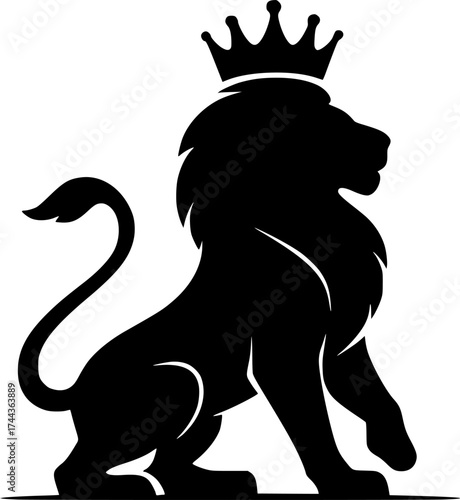 Lion King Silhouette Vector with Crown, Minimal Emblem and Wildlife Logo Design