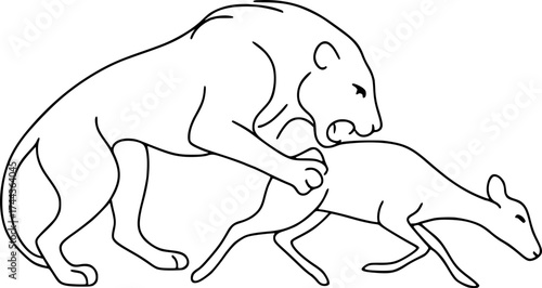 Minimal contour of lion attacking prey