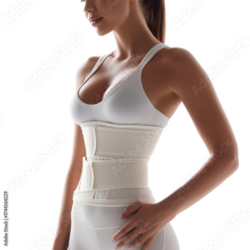 A sleek, body-conscious woman, accentuated by light, is presented in a stylish, supportive shapewear