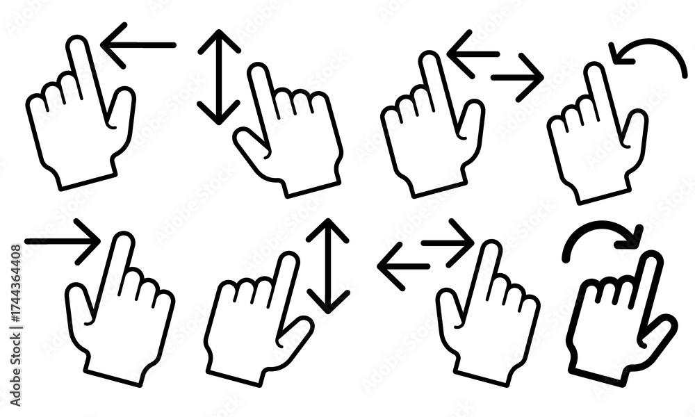 Fototapeta premium Minimal Hand Cursor Icon Set – Pointer and Tap Gesture Symbols for UI Design