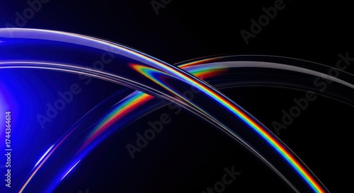 Abstract rainbow spectrum light refraction on curved transparent surfaces