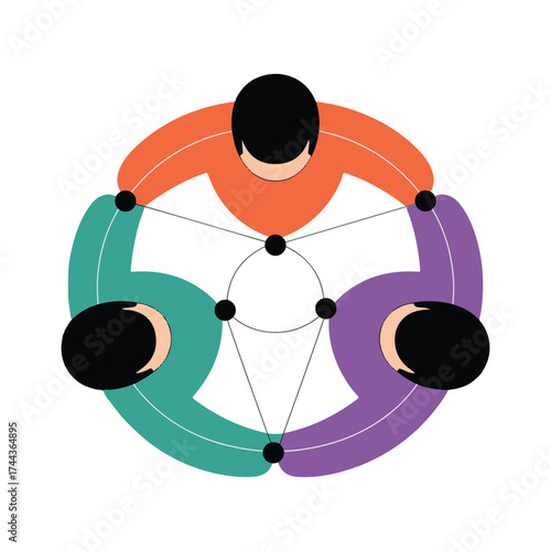 Three People Connected in Circular Diagram Vector Icon 