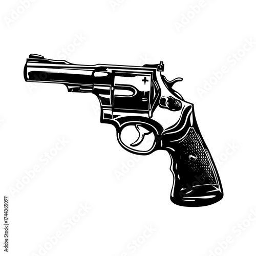 Revolver handgun silhouette — classic six-shooter pistol vector illustration
