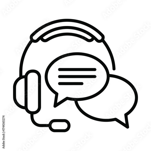 Customer service headset icon with speech bubbles, representing communication and support, isolated on white background
