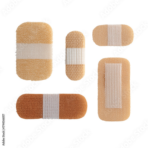 A collection of various adhesive bandages, meticulously arranged